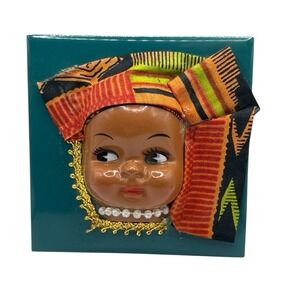 African Doll Wall Tile Artisan Handmade Hanging Decor 4" Woman 3D‎ VTG Unique
